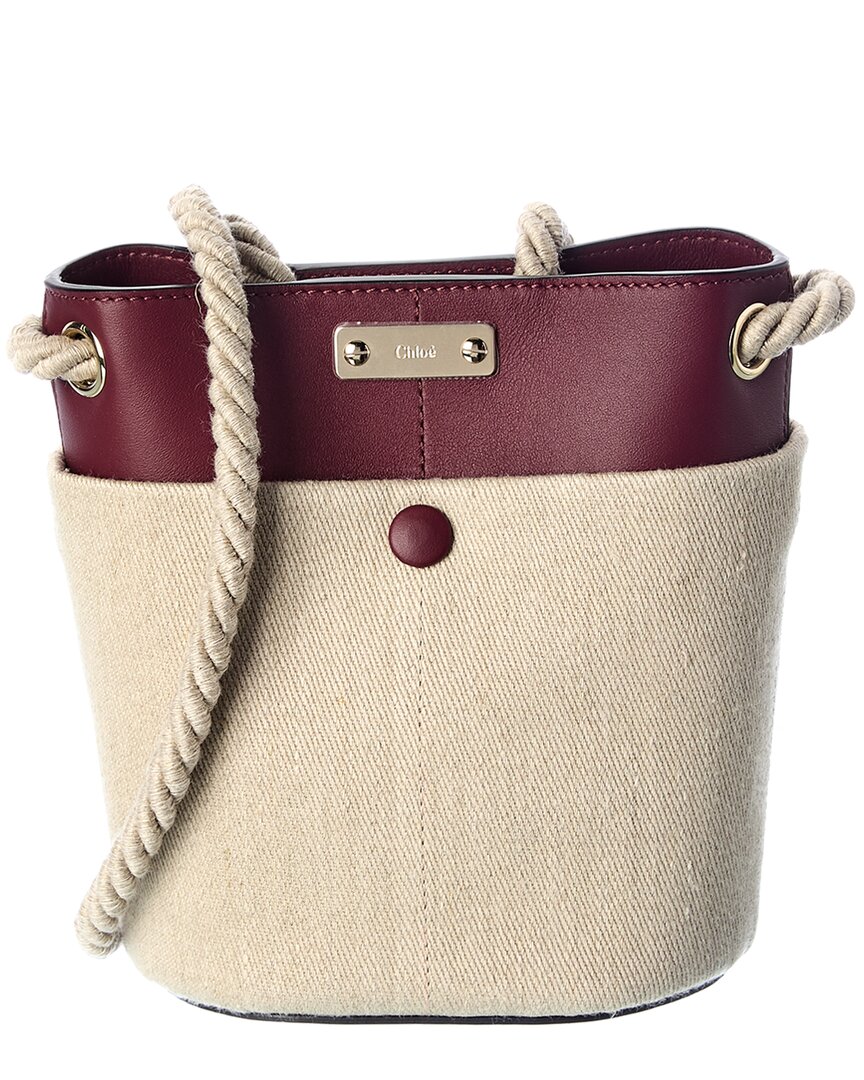 Shop Chloé Key Small Linen & Leather Bucket Bag In Brown