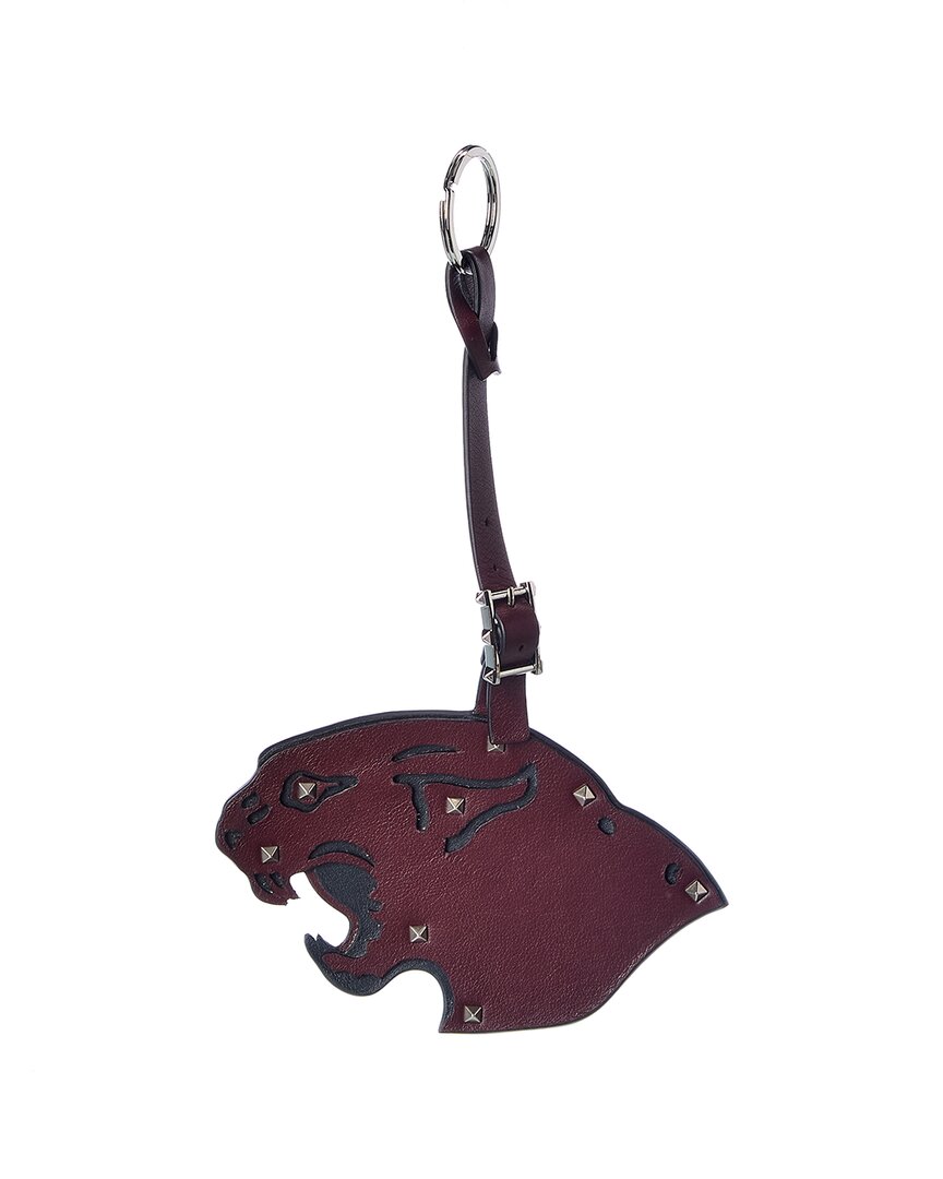 Shop Valentino Panther Leather Bag Charm In Red
