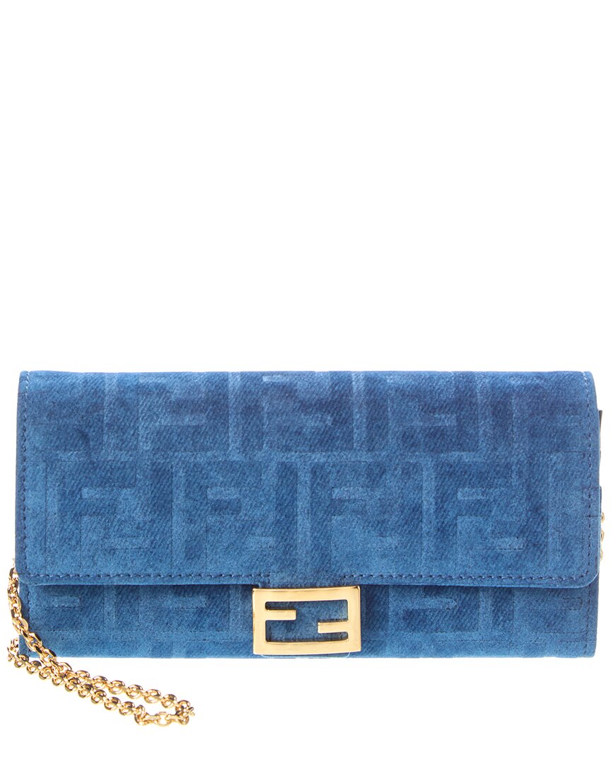 Fendi Baguette Velvet Wallet On Chain In Blue