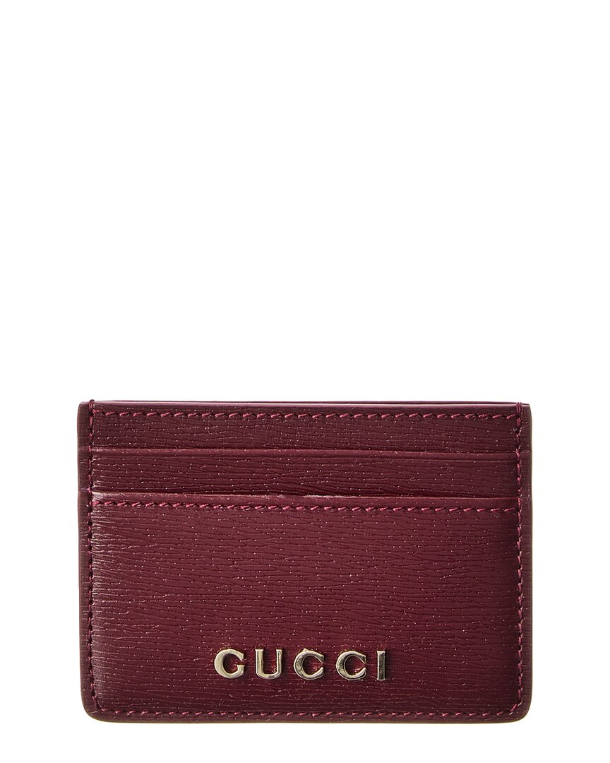 Gucci Script Leather Card Case In Red