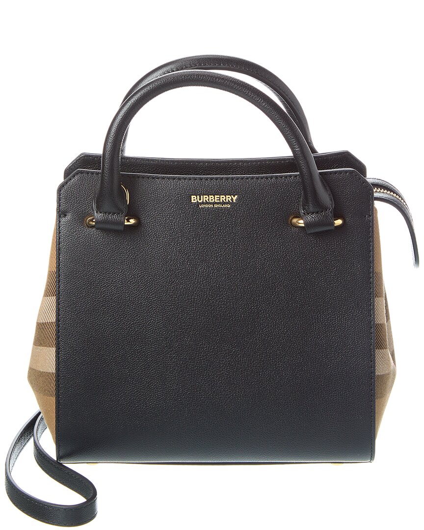 Burberry Banwell Check Canvas & Leather Satchel In Black