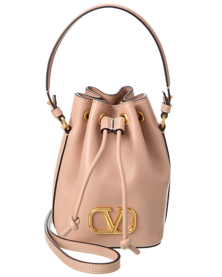 Shop Valentino Vlogo Signature Mini Leather Bucket Bag In Beige