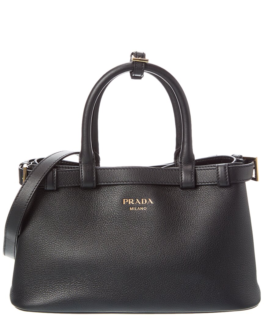Prada Buckle Small Leather Bag With Double Belt In Black