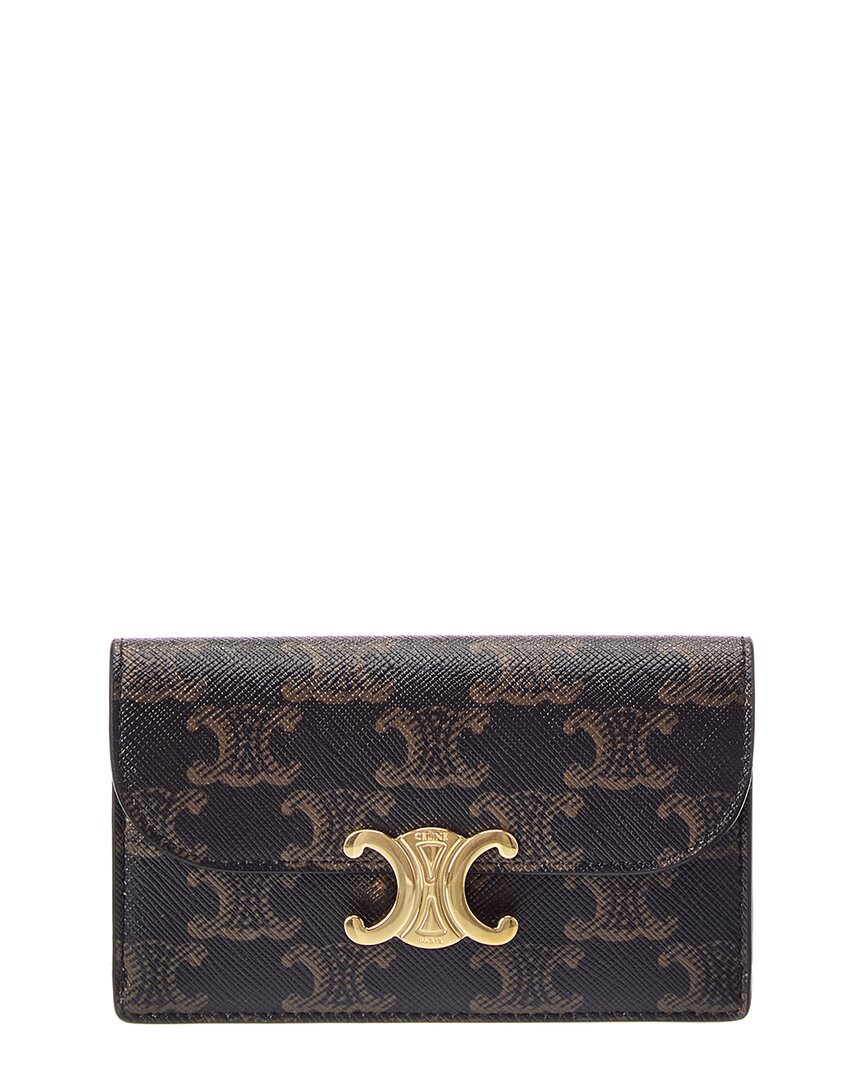 Celine Long Triomphe Canvas Card Holder In Brown