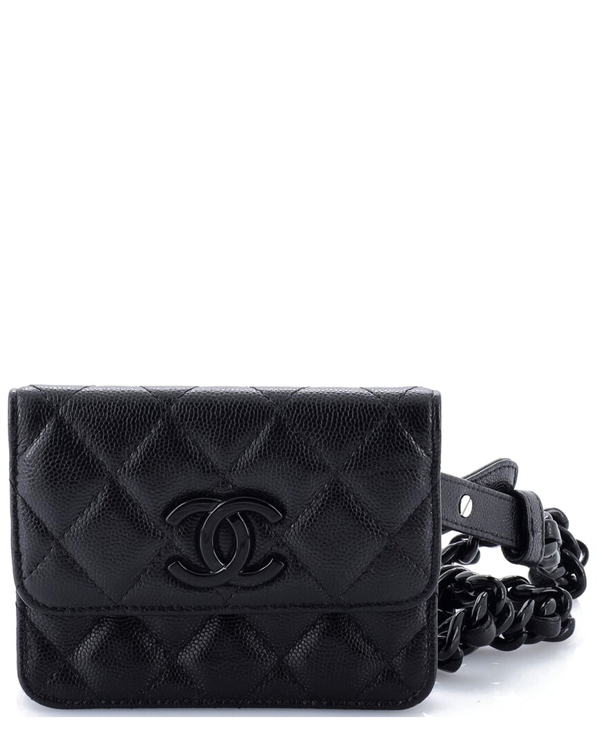 Pre-owned Chanel Black Quilted Caviar Leather My Everything Flap Card Holder Belt Bag  (authentic Pre-loved)