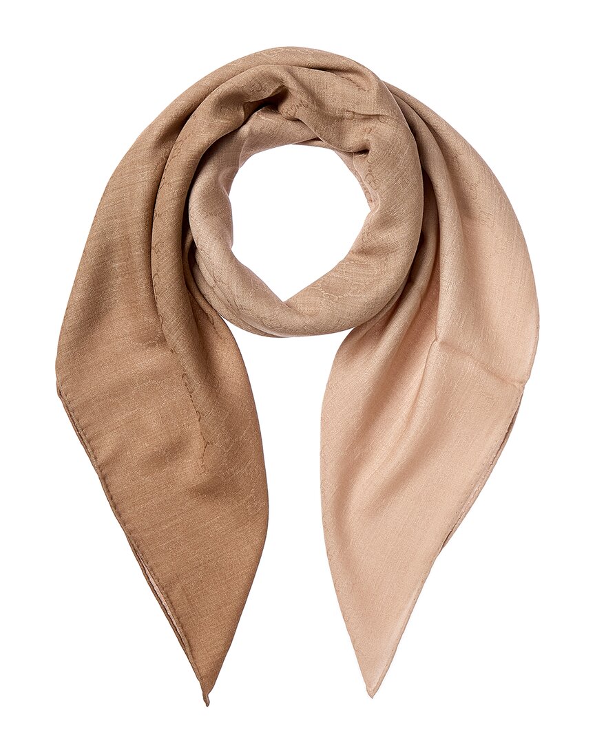 Gucci Gg Wool & Silk-blend Jacquard Shawl In Brown