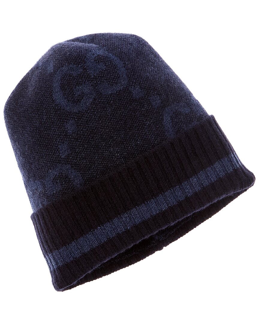 Gucci Gg Knit Cashmere Hat In Blue