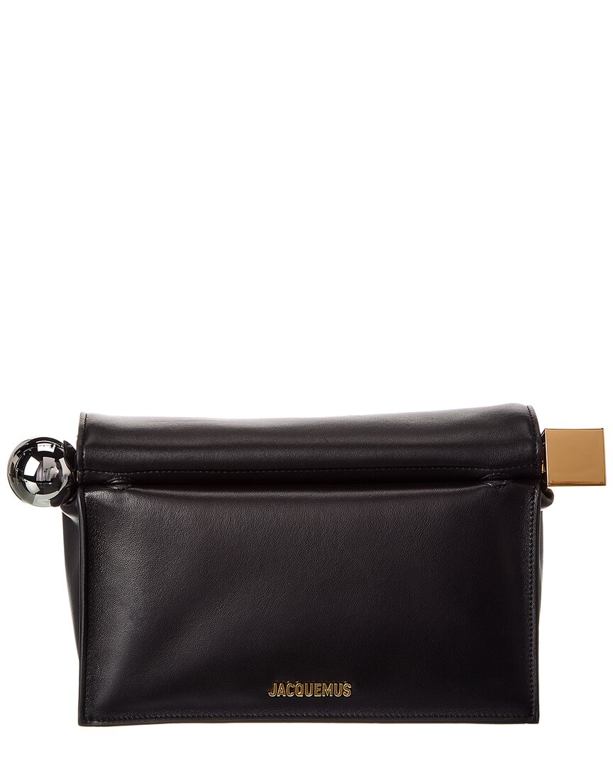 Jacquemus The Rond Carre Leather Clutch In Black