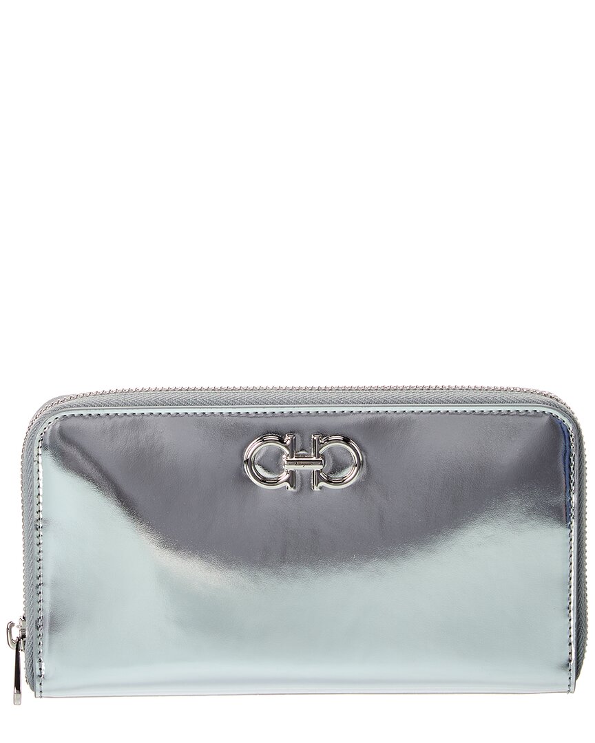 Ferragamo Gancini Leather Continental Wallet In Gray