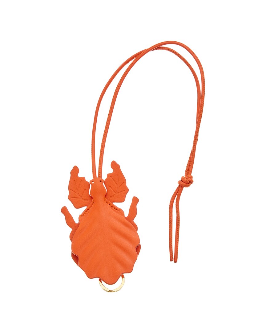 Loewe Womens Vivid Orange Leaf Insect Leather Keyfob Charm In Orange