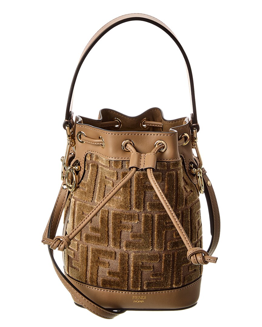 FENDI FENDI MON TRESOR MINI FF VELVET & LEATHER BUCKET BAG