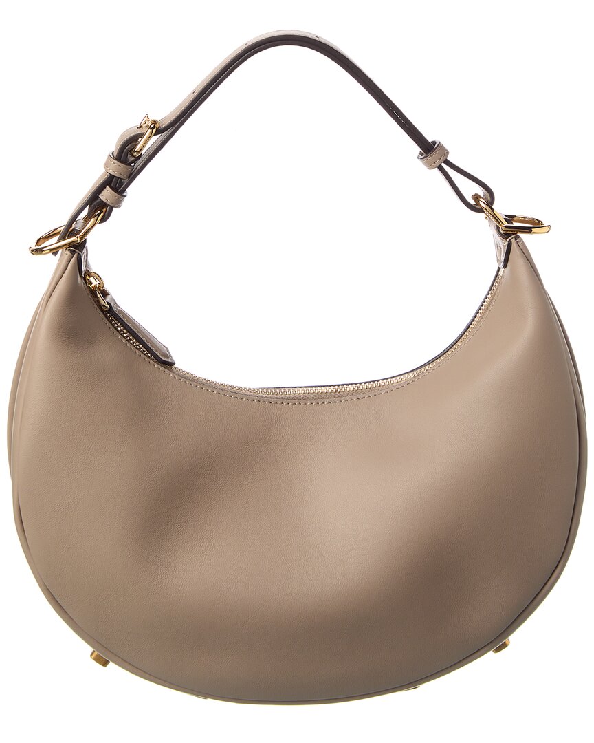 Shop Fendi Graphy Small Leather Hobo Bag In Grey