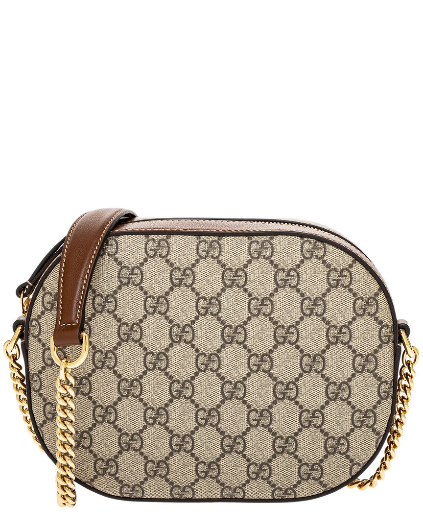 Gucci Gg Supreme Canvas & Leather Camera Bag In Beige