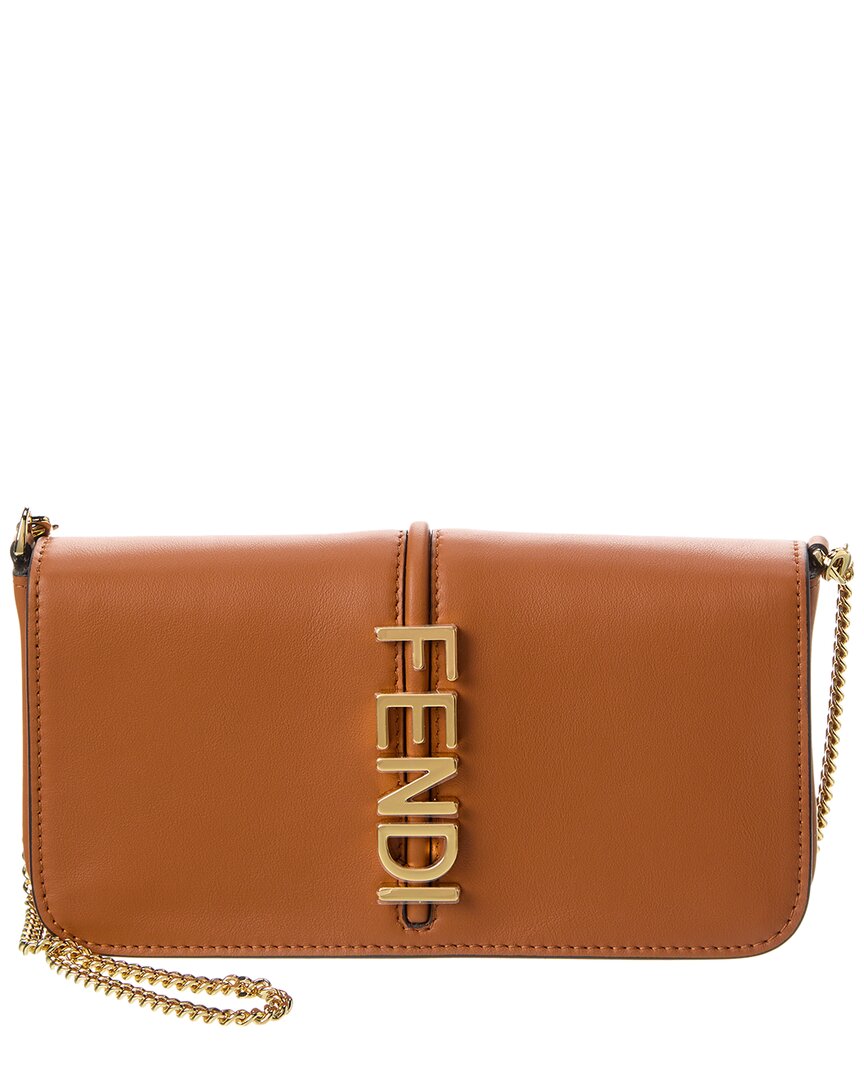Fendi Graphy Leather Wallet On Chain In Brown