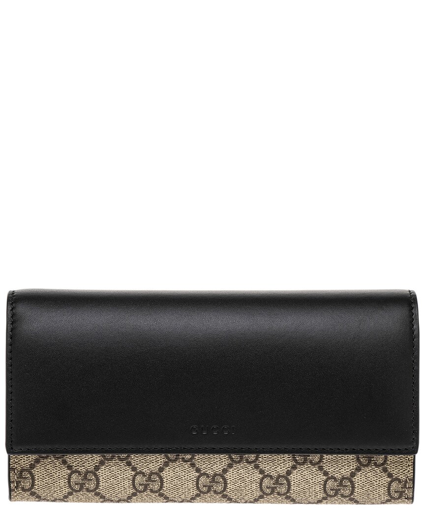 Gucci Gg Supreme Canvas & Leather Long Wallet In Beige