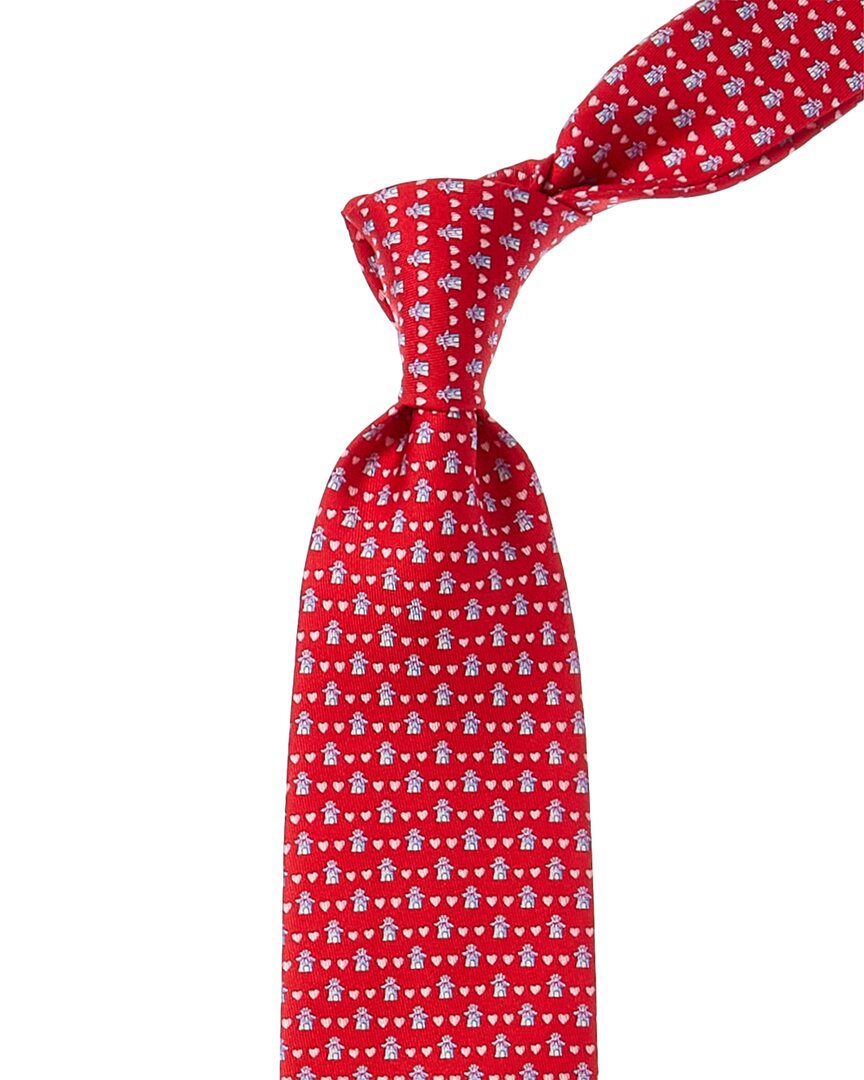 Shop Ferragamo Red Hearts Silk Tie