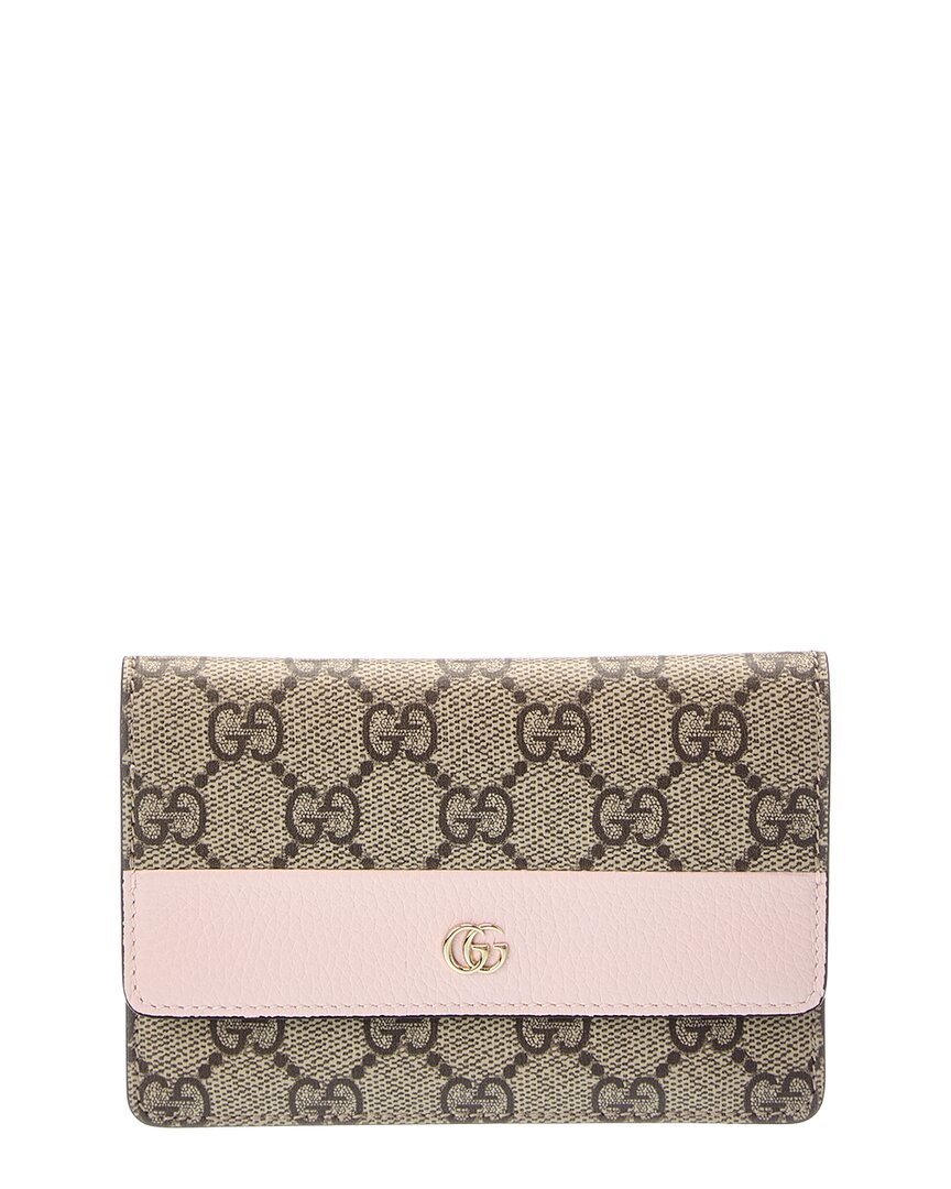 Gucci Gg Marmont Canvas & Leather Card Case In Beige