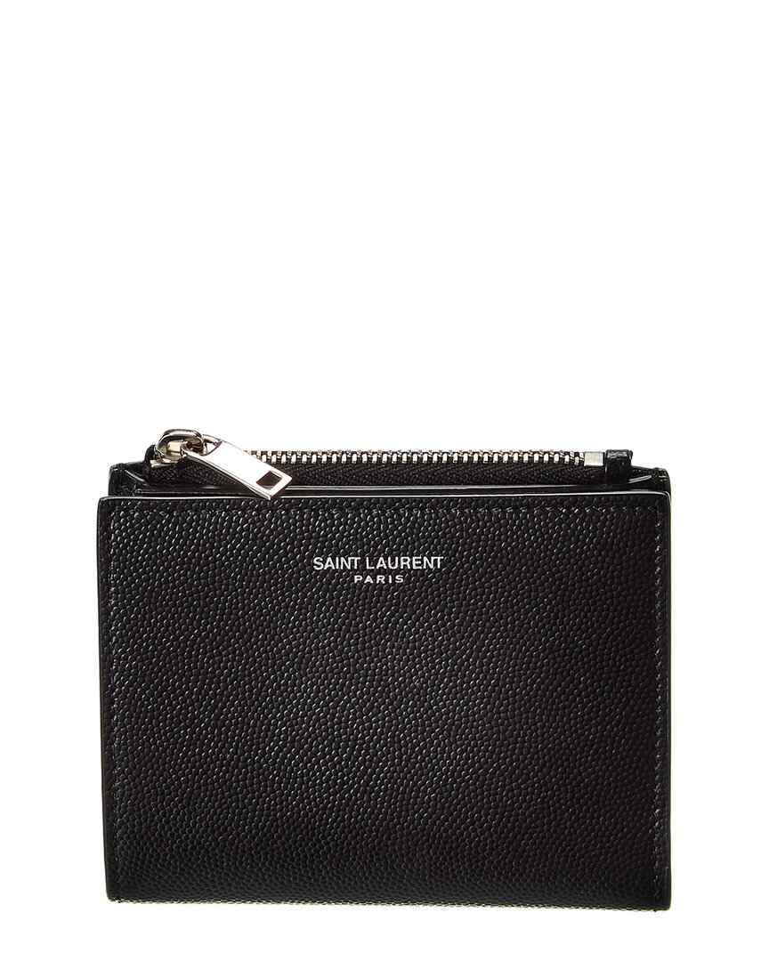 Saint Laurent Zipper Leather Card Holder In Black