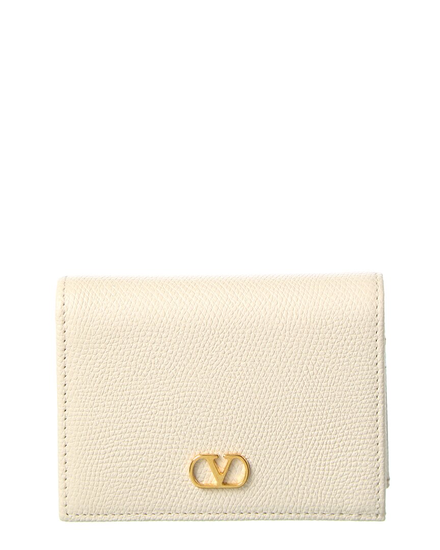 Valentino Vlogo Signature Leather Card Case In White