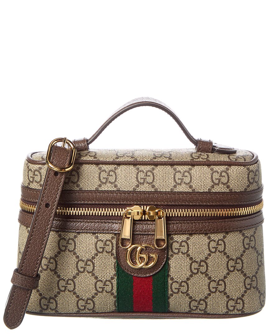 Gucci Ophidia Mini Gg Supreme Canvas & Leather Cosmetic Case In Brown