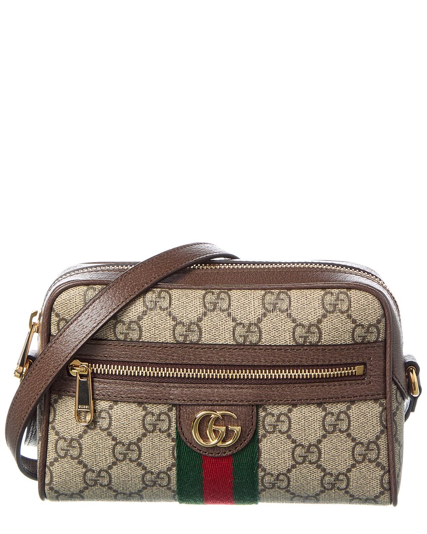 Gucci Ophidia Mini Gg Supreme Canvas & Leather Camera Bag In Brown