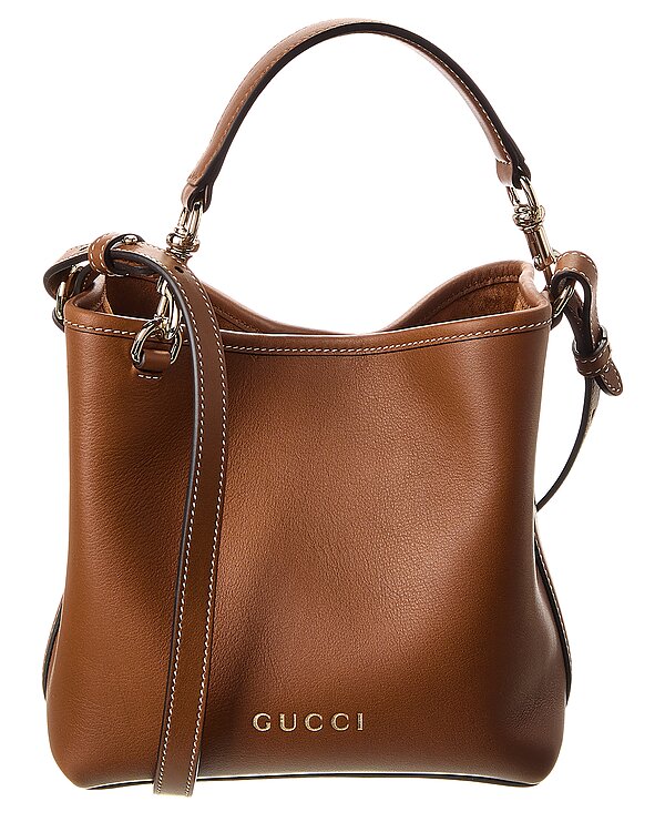 Gucci GG Mini Emblem Leather Bucket Bag