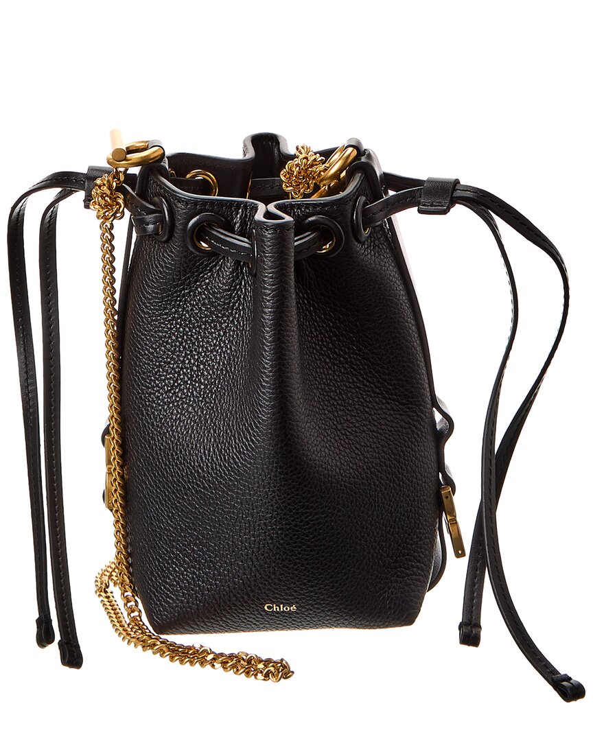 Chloé Marcie Grained Leather Chain Bucket Bag In Black