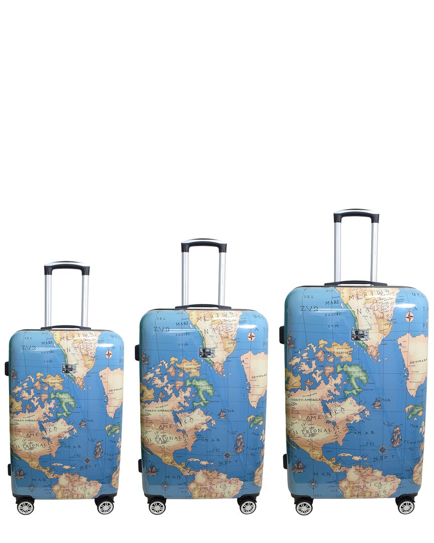 Adrienne Vittadini World Maps Collection 3pc Hardcase Luggage Set