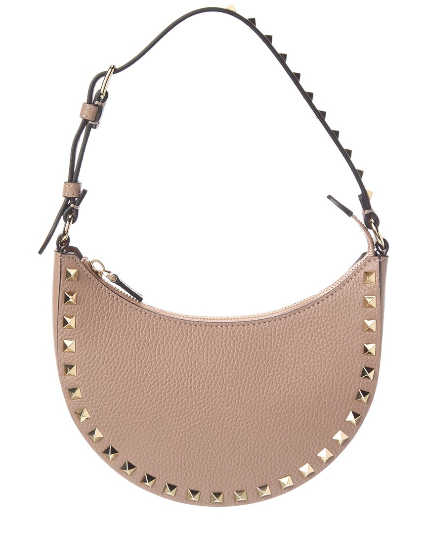 Valentino Rockstud Mini Grainy Leather Hobo Bag In Pink