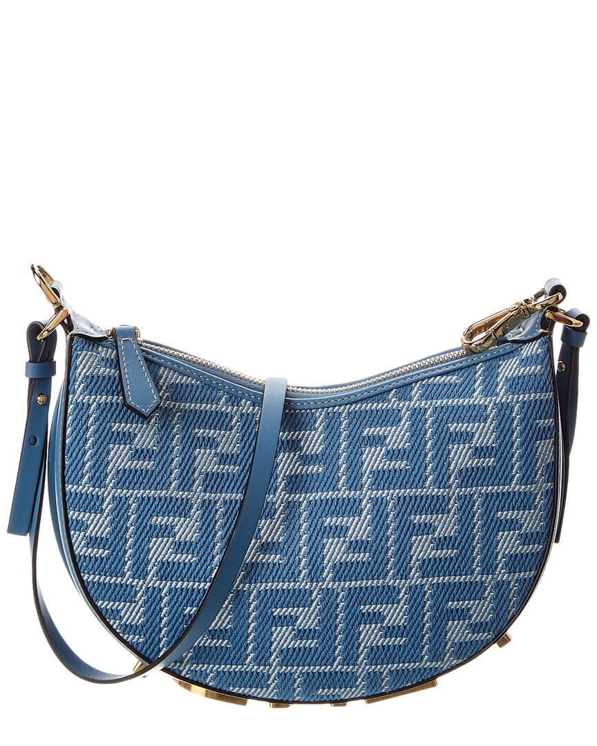 Fendi Dnu Inv Graphy Mini Ff Jacquard & Leather Hobo Bag In Blue