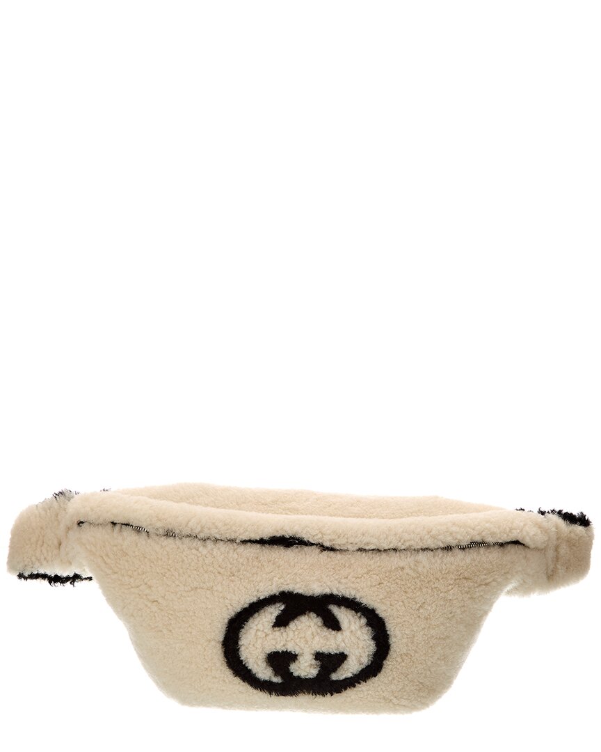 Gucci Gg Shearling Belt Bag In White
