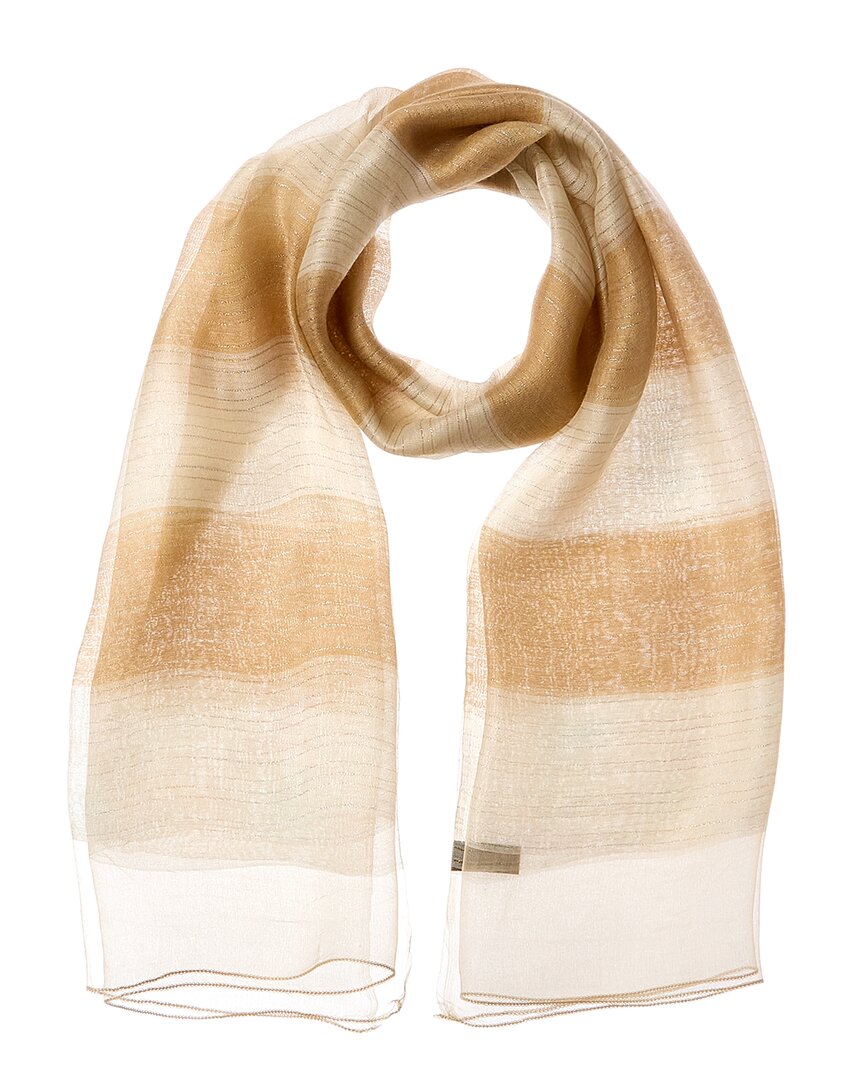 Saachi Shimmering Striped Silk & Wool-blend Scarf In Neutral