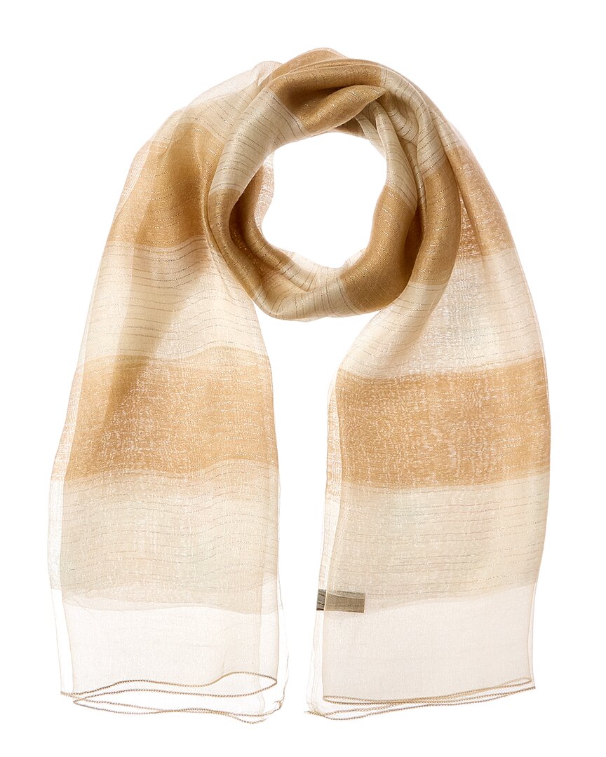 Saachi Shimmering Striped Silk & Wool-blend Scarf In Brown