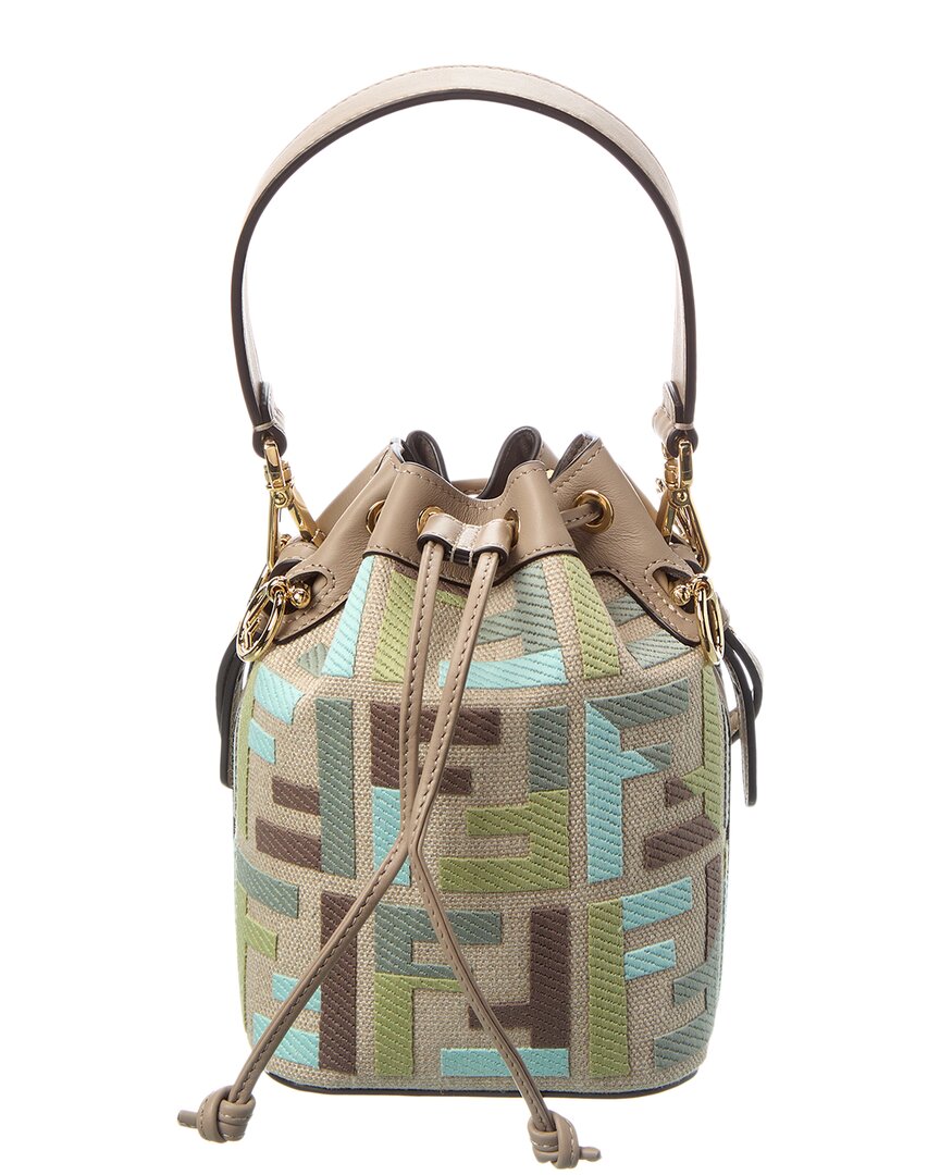 Fendi Mon Tresor Mini Ff Embroidered Canvas & Leather Bucket Bag