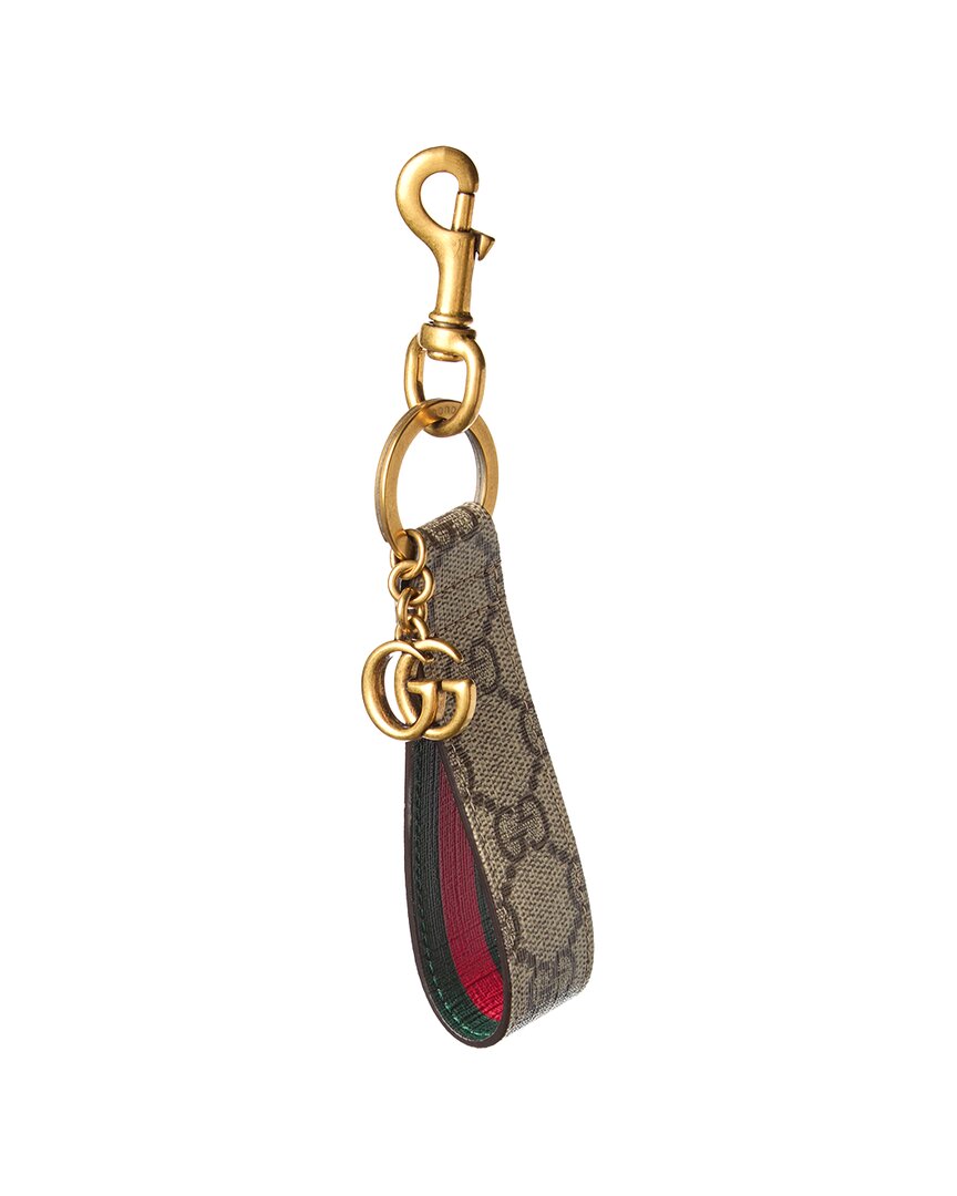 Gucci Gg Supreme Canvas & Leather Keychain In Gray