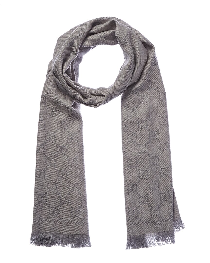 Gucci Gg Jacquard Pattern Wool Scarf In Gray