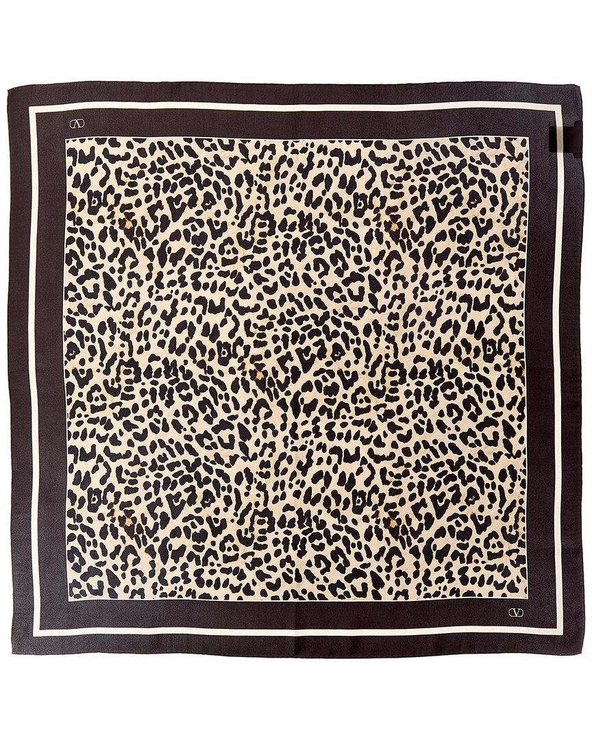 Valentino Animal Print Silk Scarf In Brown