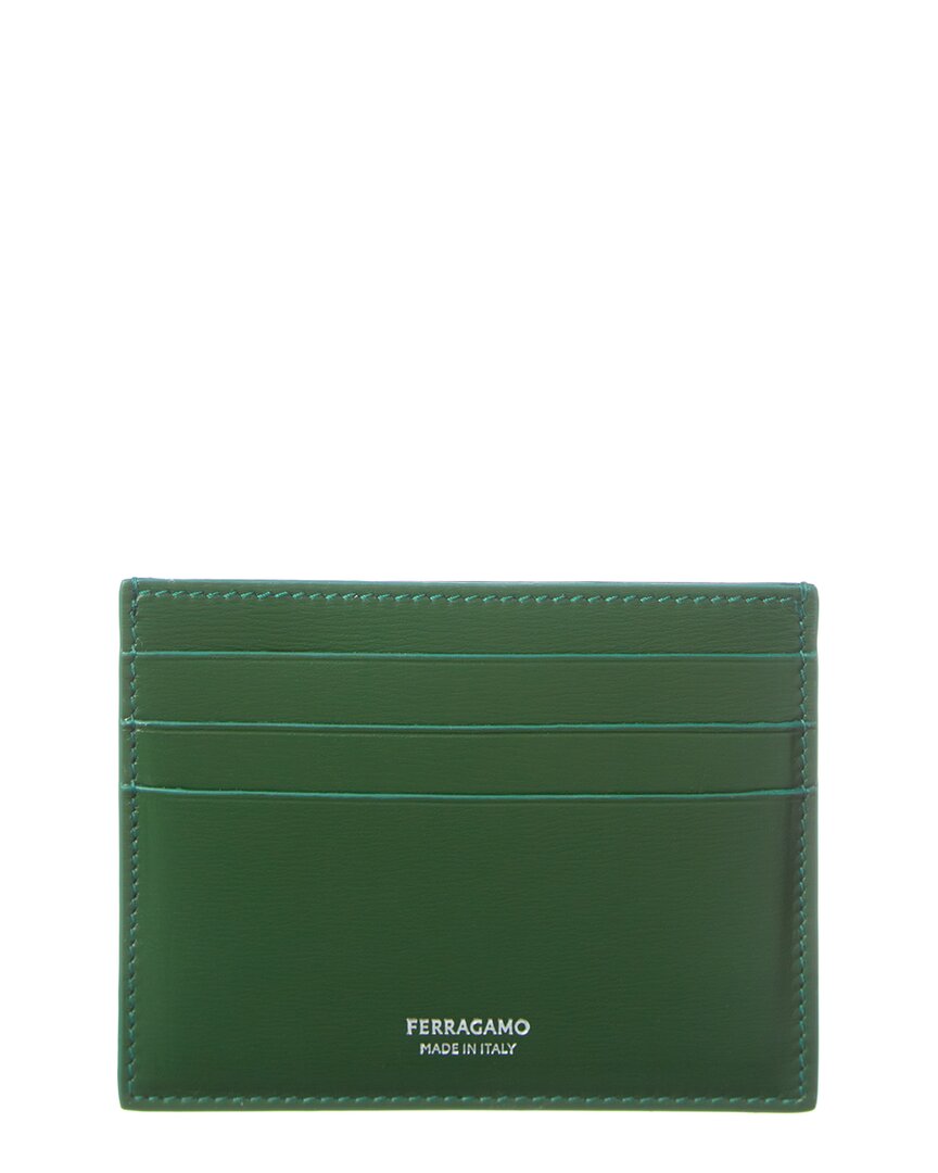 Ferragamo Leather Card Case In Green