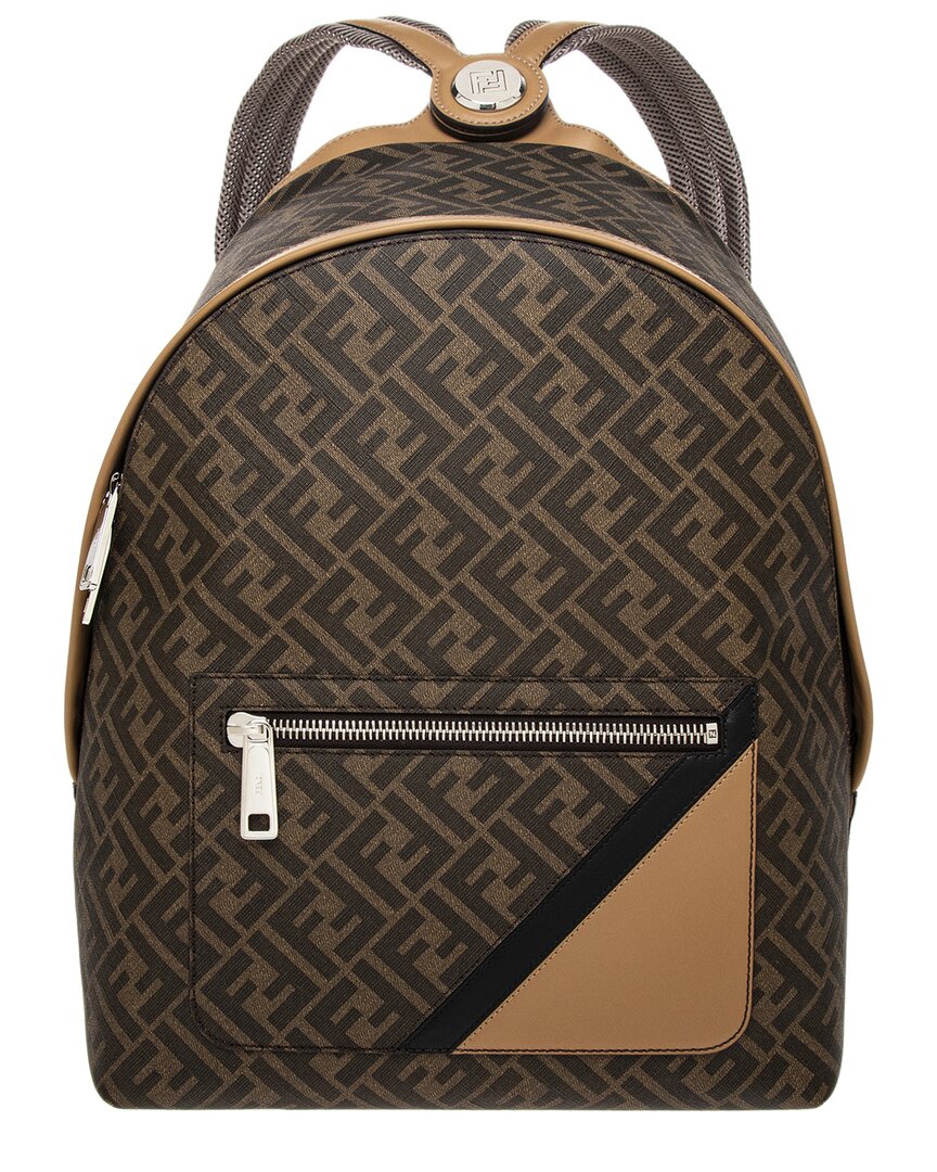 Shop Fendi Chiodo Ff Diagonal Canvas & Leather Backpack In Brown