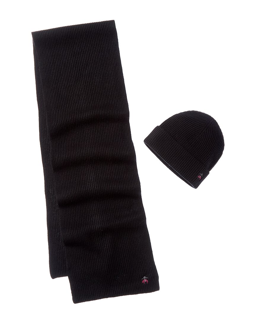 Brooks Brothers 2pc Wool & Cashmere-blend Hat & Scarf Set In White