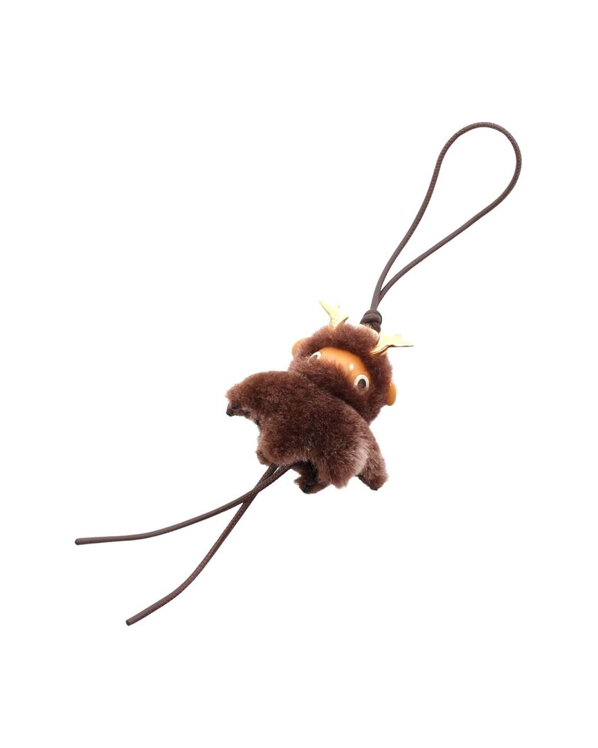 Pre-owned Loewe Leather Fur Metal Keychain Charm (authentic Pre-loved)