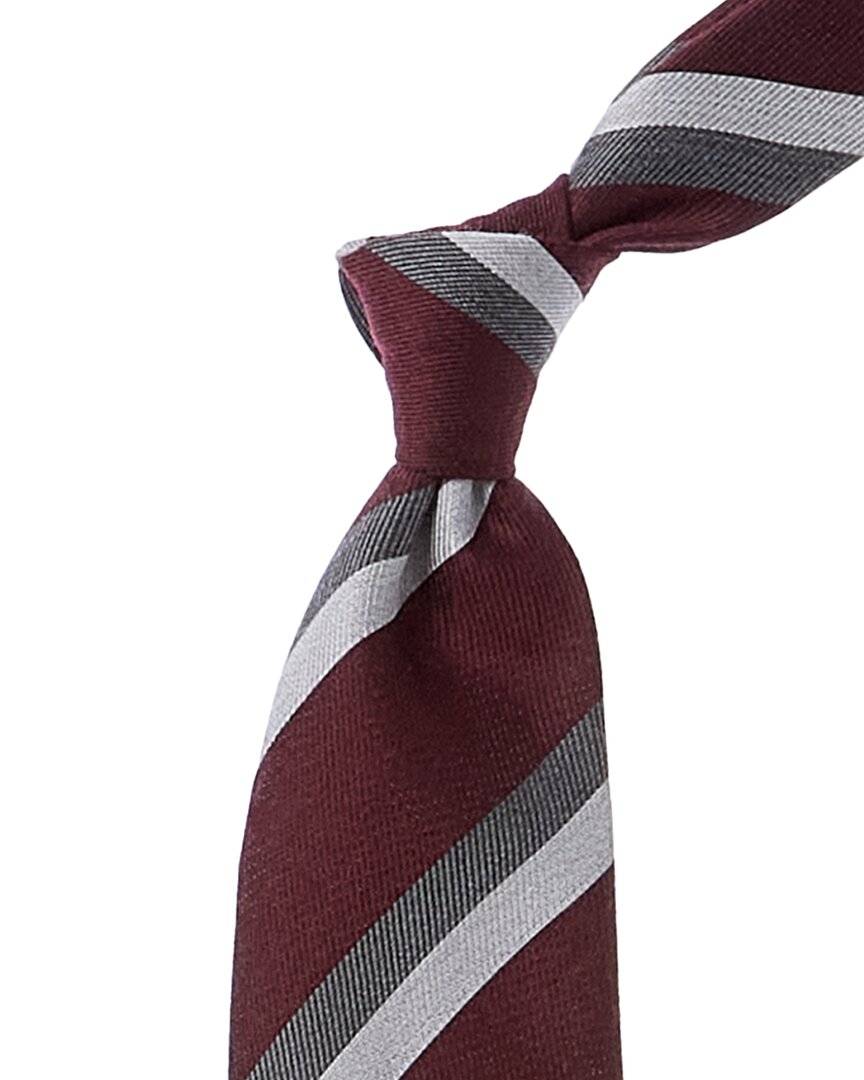Brunello Cucinelli Red Diagonal Stripe Silk & Wool-blend Tie