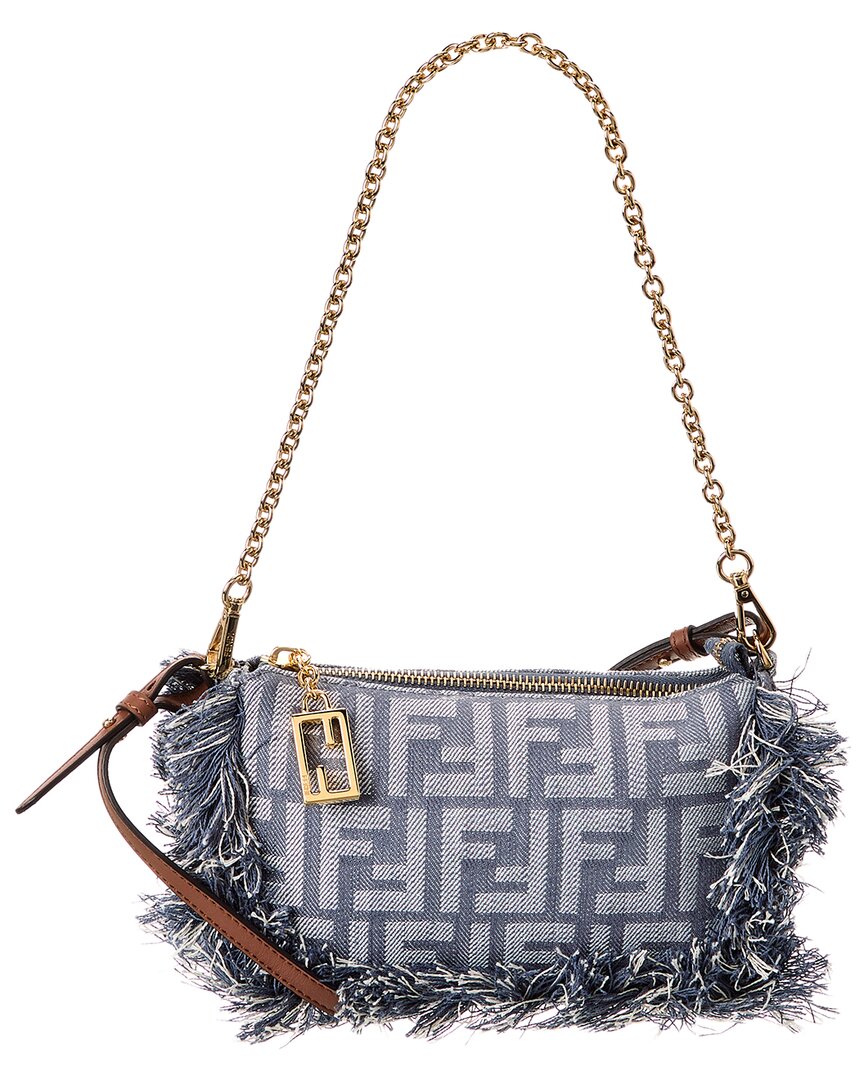 Fendi Baguette Ff Denim Pouch In Blue
