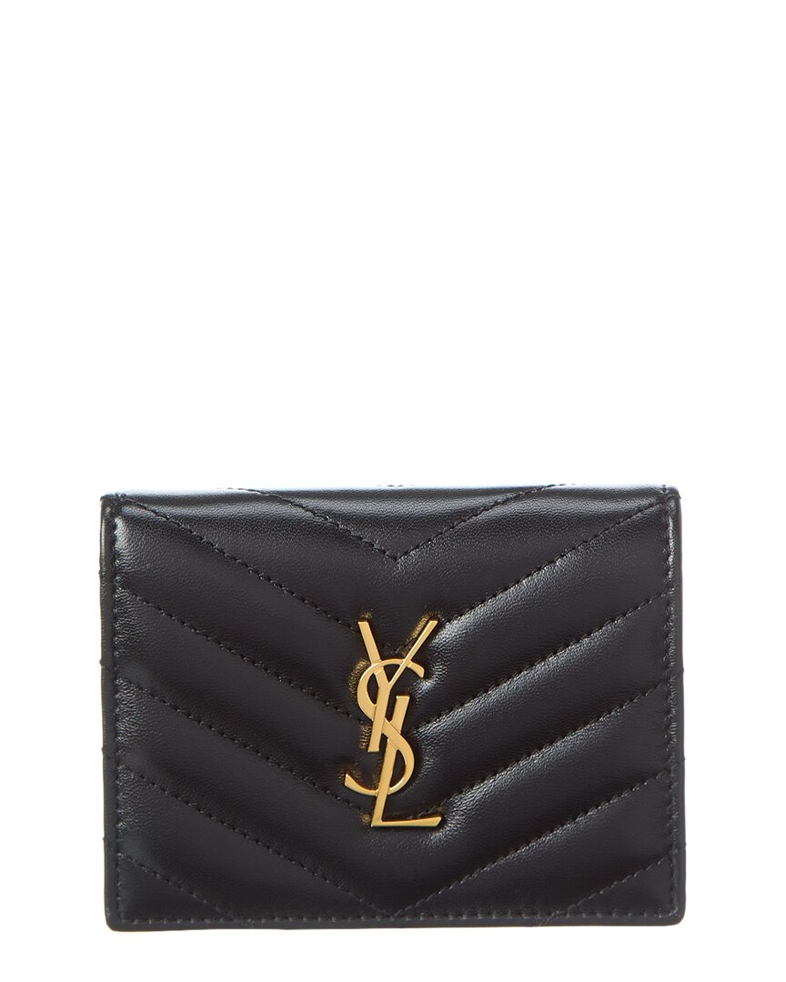 Shop Saint Laurent Cassandre Matelasse Quilted Lambskin Leather Flap Card Case In Black