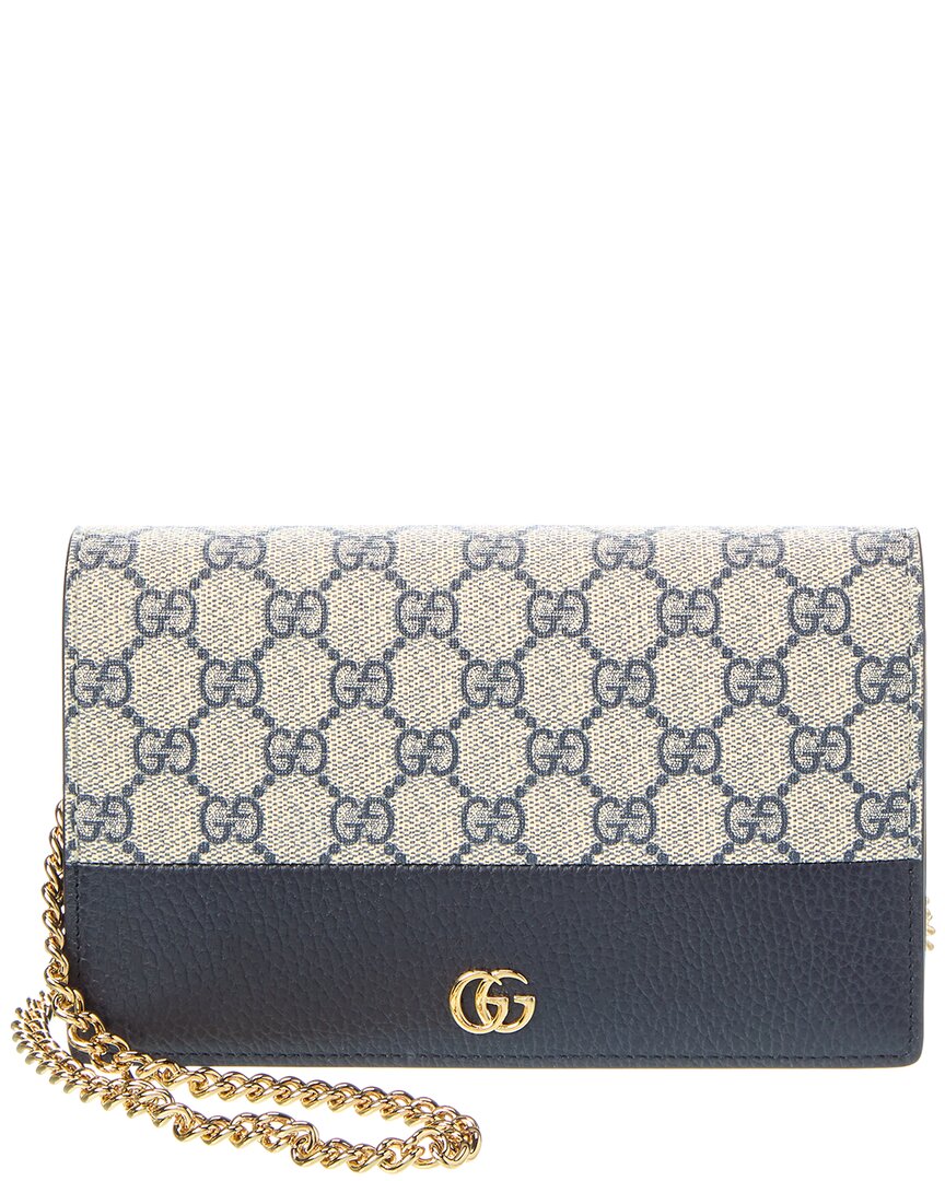 Gucci Gg Marmont Gg Supreme Canvas & Leather Wallet On Chain