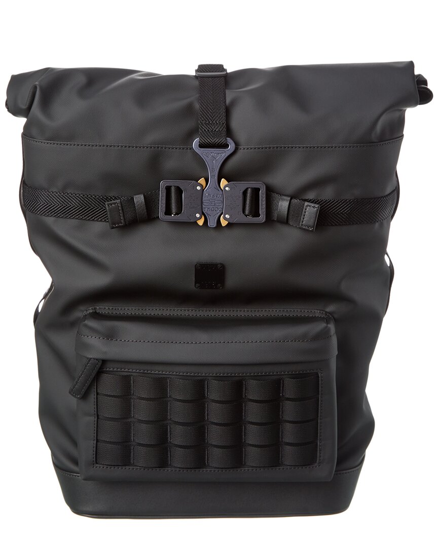 Mcm Roll Top Nylon Backpack In Black