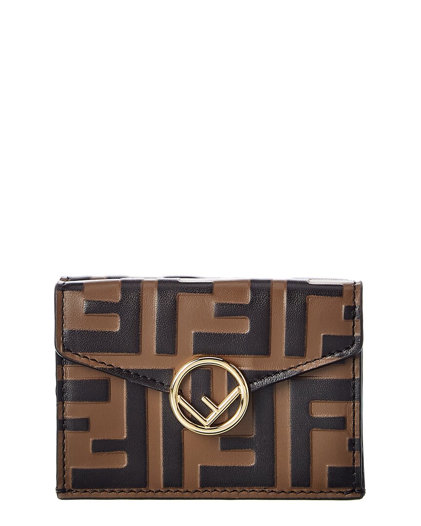 Fendi Micro Trifold Leather French Wallet In Brown | ModeSens