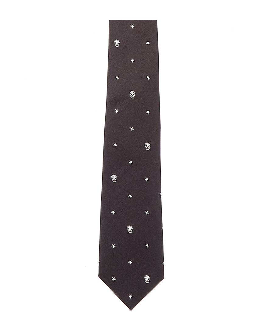 Alexander Mcqueen Stars & Skulls Silk Tie In Black