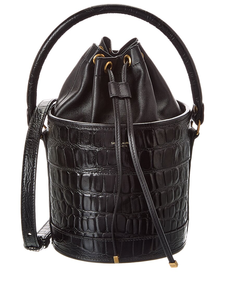 Saint Laurent Dnu Inv Bahia Small Croc-embossed Leather Bucket Bag