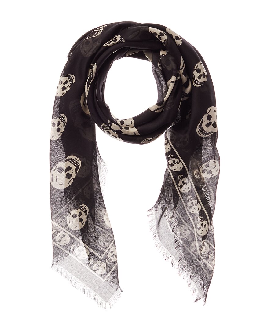 Alexander Mcqueen Silk Skull Scarf In Black